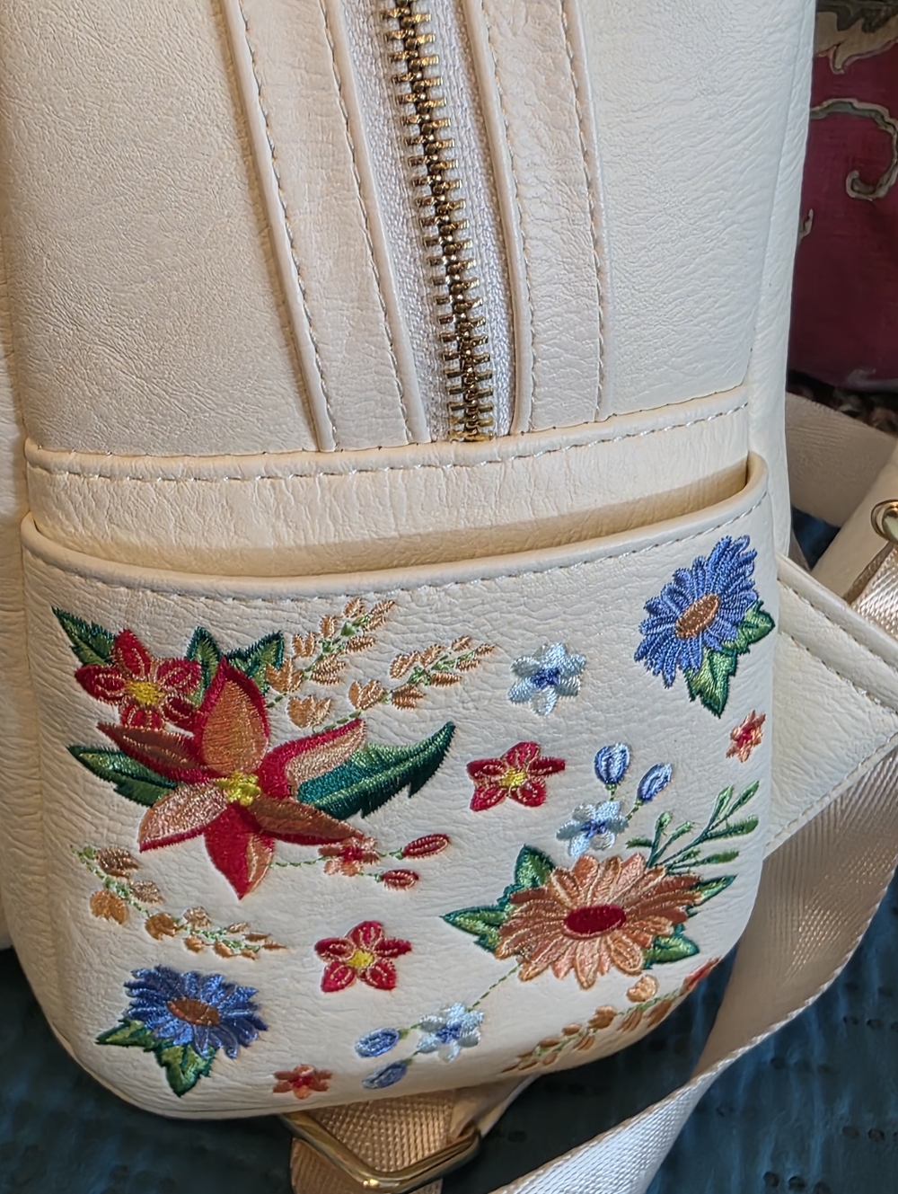 Disney White Floral Embroidered Bow Accent Mini Backpack and Wallet Set - Picture 10 of 10
